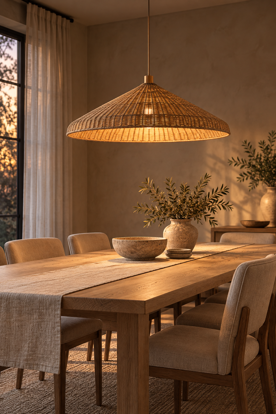 Pendant light above a dining table