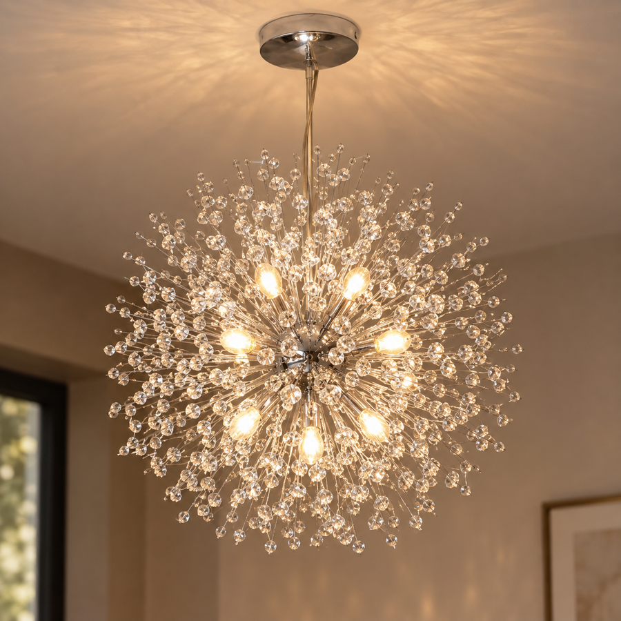 Crystal sputnik chandelier in a living room