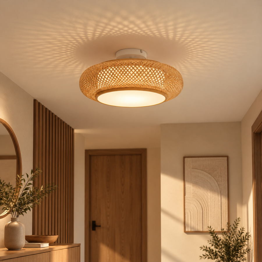 Bamboo Ceiling Light, Hand-Woven Drum Shade 40 cm – Kora