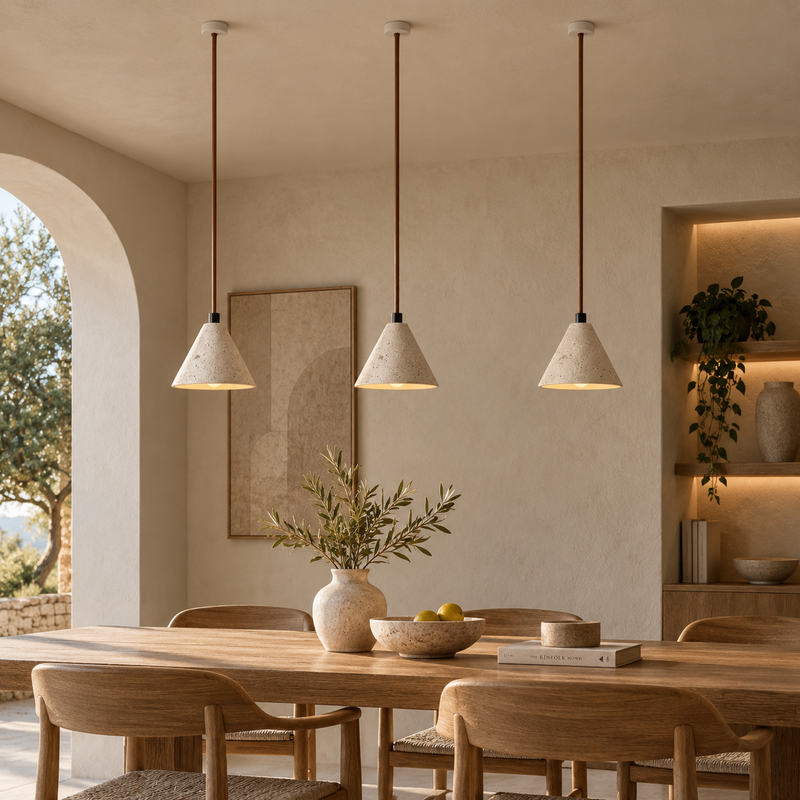 Yellow Travertine Cone Pendant Light with Wood Detail – Ambra