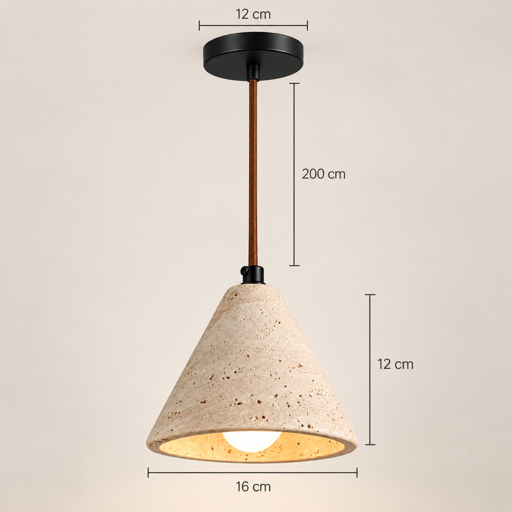 Ambra cone pendant light dimensions: 16 cm diameter, 12 cm high, cable up to 200 cm, 12 cm canopy