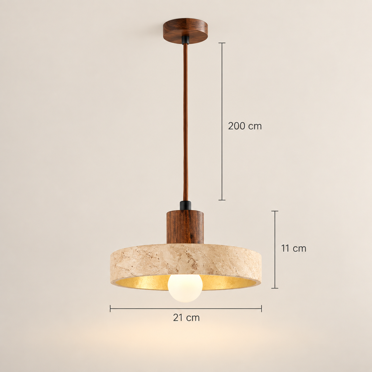 Anela pendant light dimensions: 21 cm diameter, 11 cm high, cable up to 200 cm