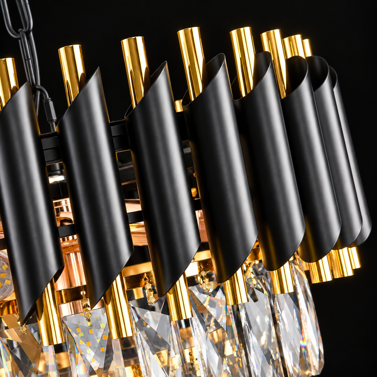 Close-up of the Aurevon black and gold tubes and K9 crystals