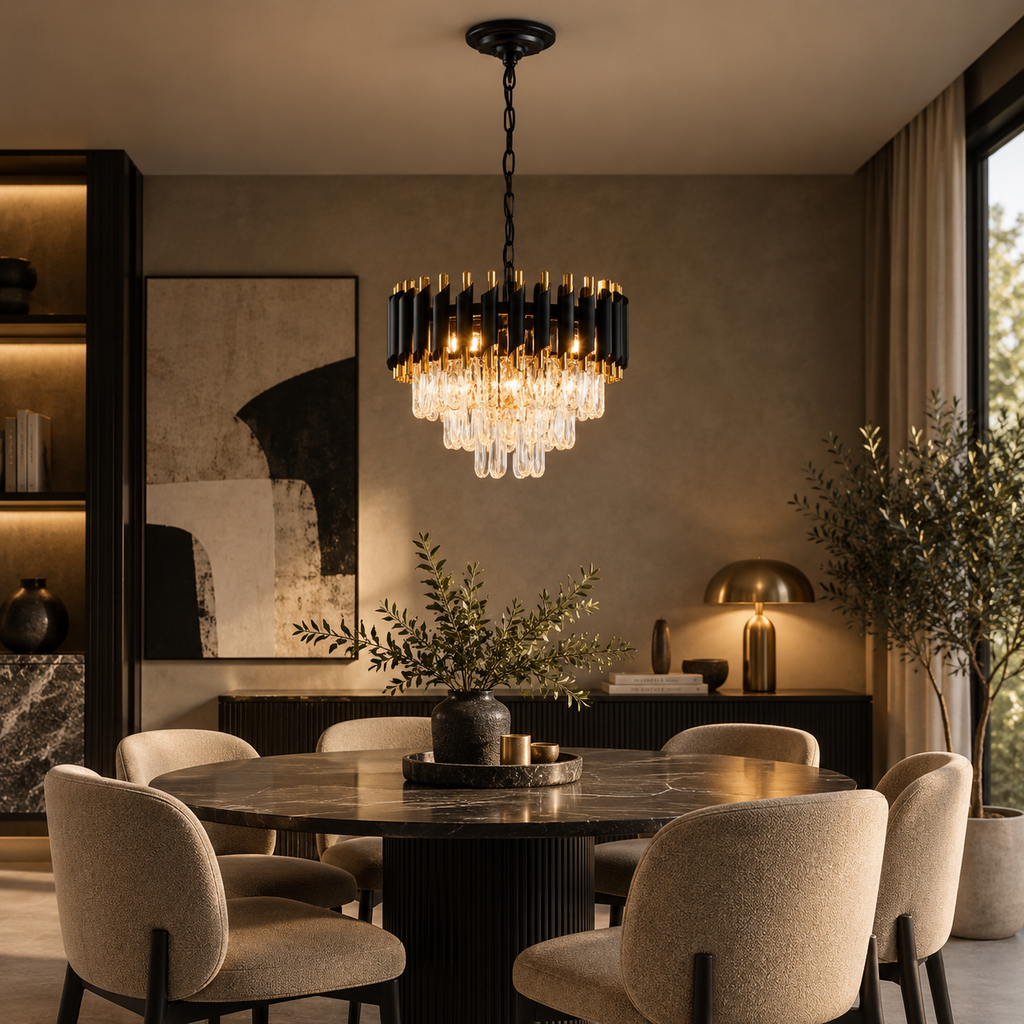 Aurevon crystal chandelier in a dining room
