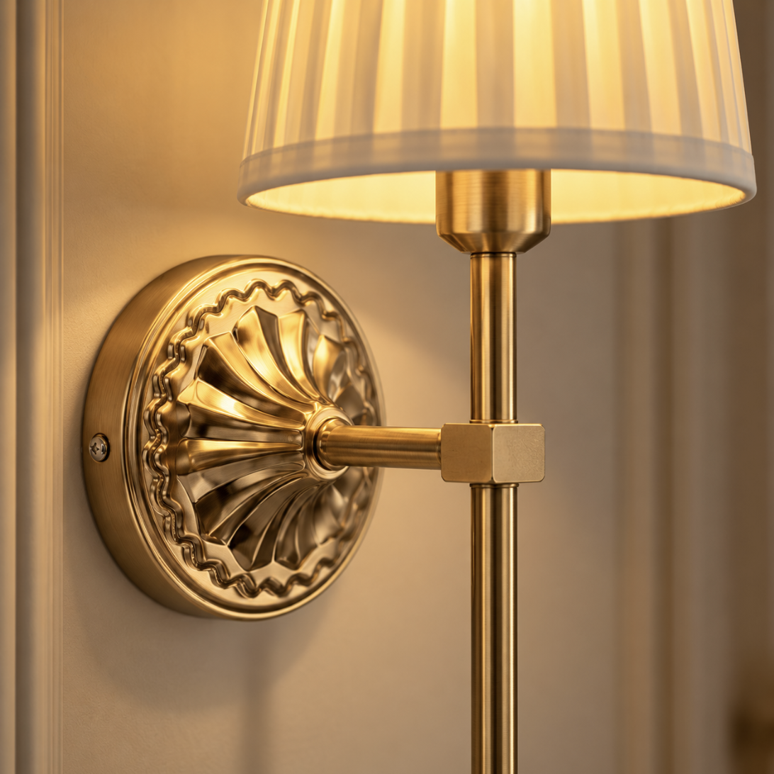Close-up of the Beatrix embossed fan-pattern backplate