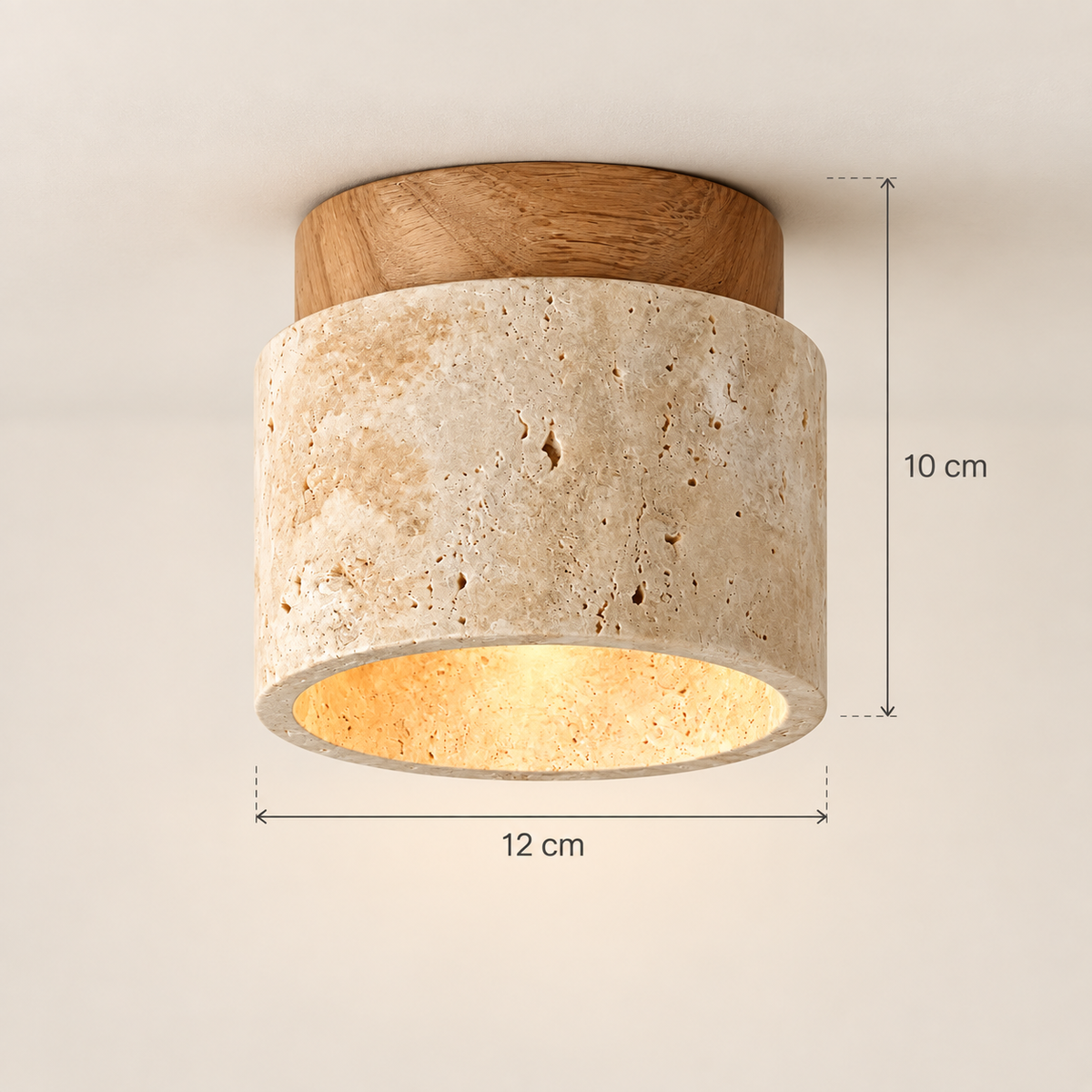 Calvera travertine ceiling light dimensions: 12 cm diameter, 10 cm high