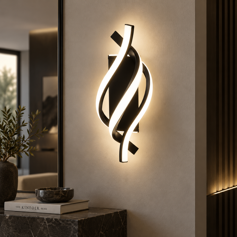 Spiral LED Wall Light, Black or White – Elara