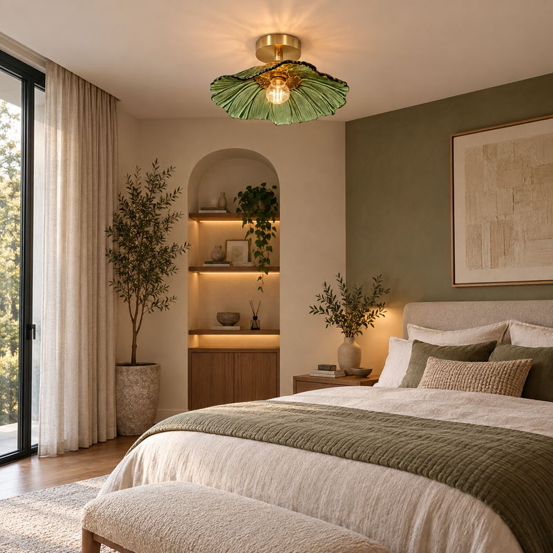 Ruffled Glass Semi-Flush Ceiling Light, Green or Pink – Florea