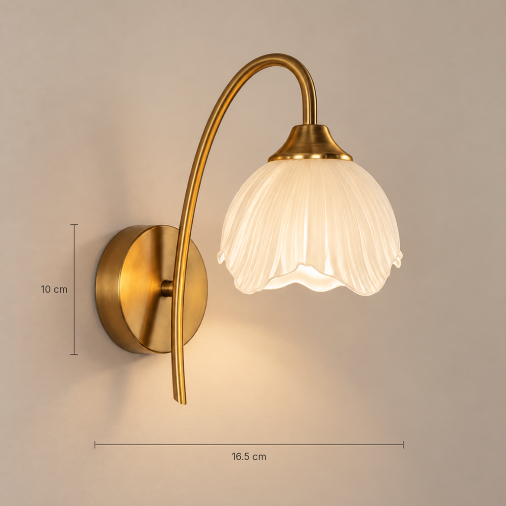 Liora wall light dimensions: 16.5 cm projection, 10 cm backplate