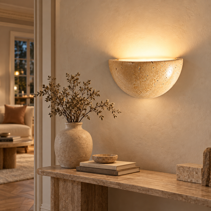 Travertine Wall Light, Half-Moon Natural Stone – Lunara
