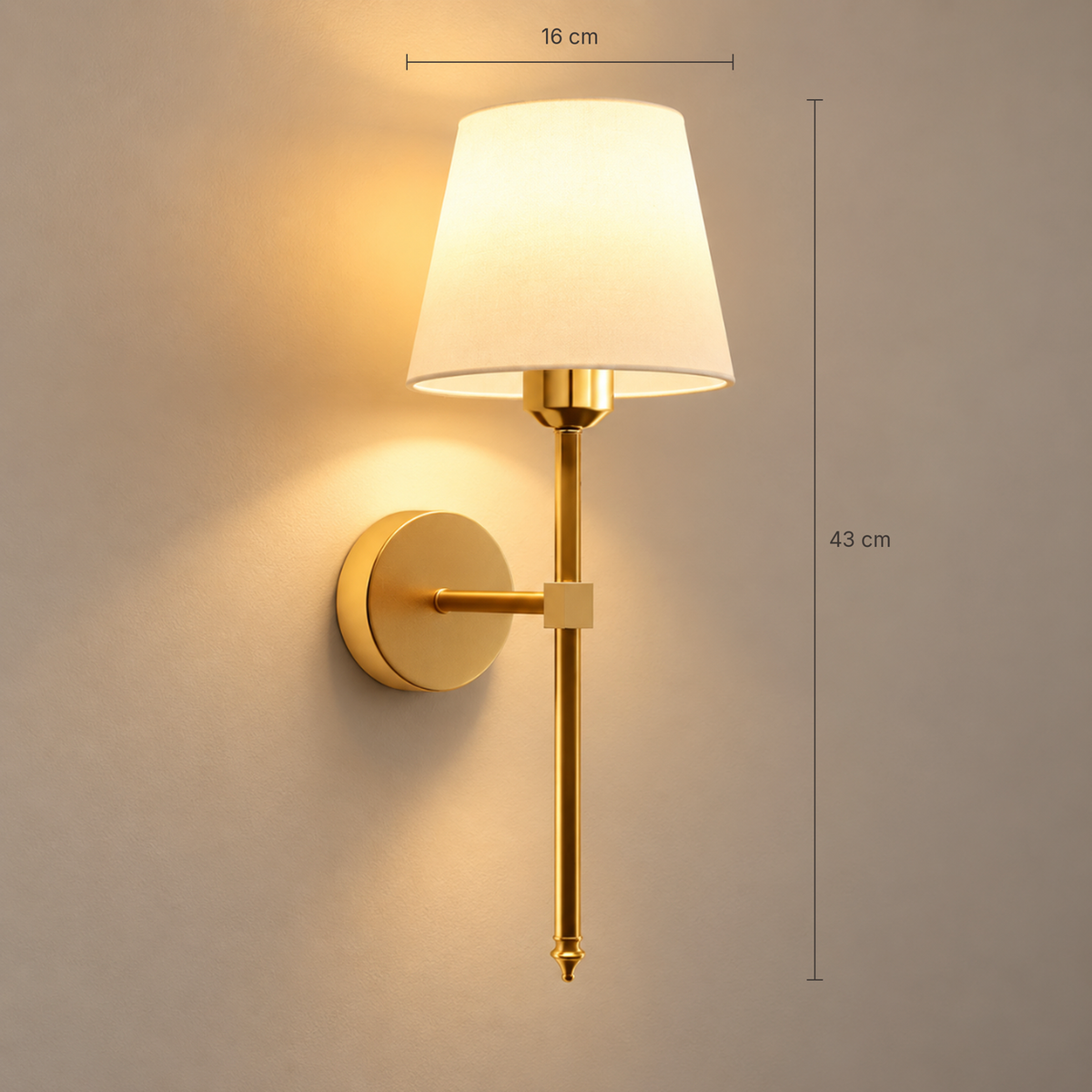 Maren wall light dimensions: approx. 43 cm tall, 16 cm shade