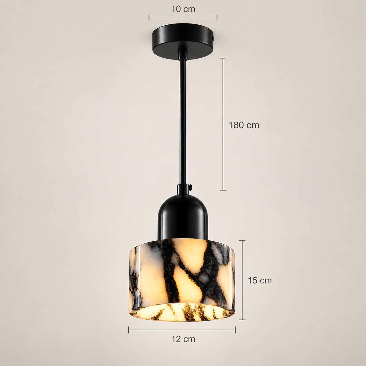 Marra pendant dimensions, single head: 12 cm diameter, 15 cm high, cable up to 180 cm, 10 cm canopy