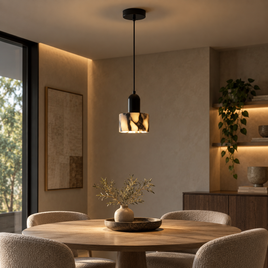 Natural Stone Drum Pendant Light, 1, 2 or 3 Heads – Marra