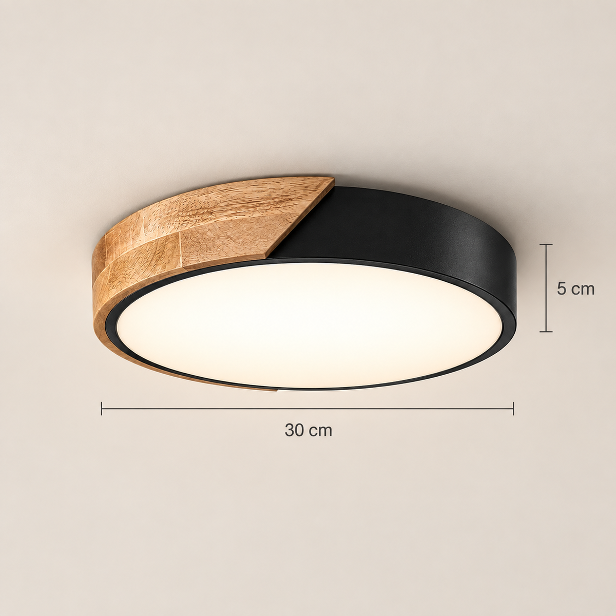 Nero LED ceiling light dimensions: 30 cm diameter, 5 cm deep