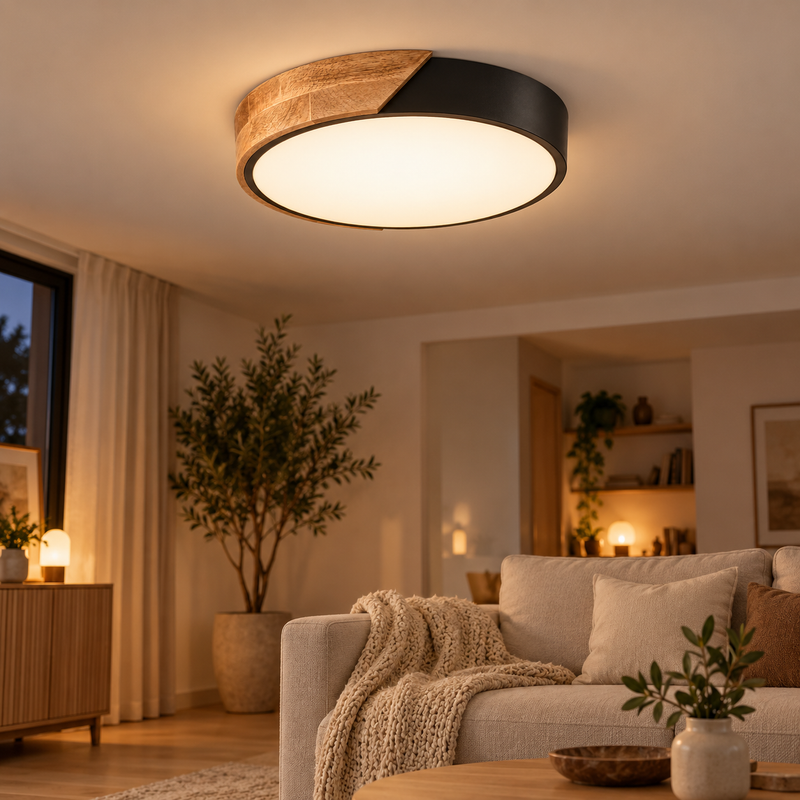 Black & Wood LED Ceiling Light, 30 cm – Nero