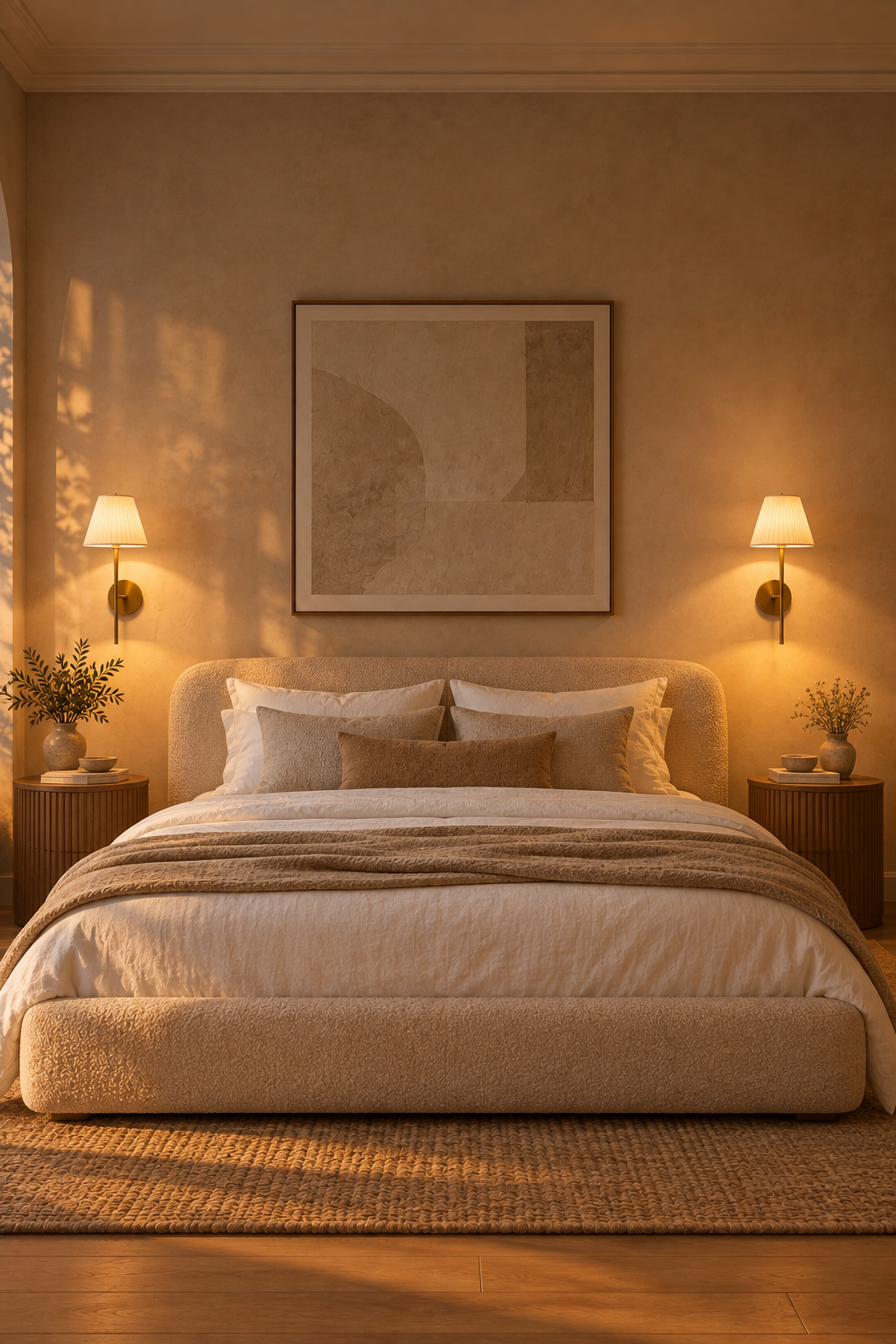 A pair of wall lights either side of a bed