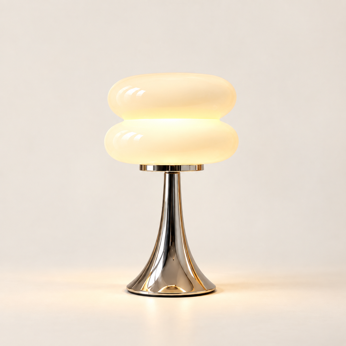 Nuvola stacked glass table lamp in cream glass with a chrome base
