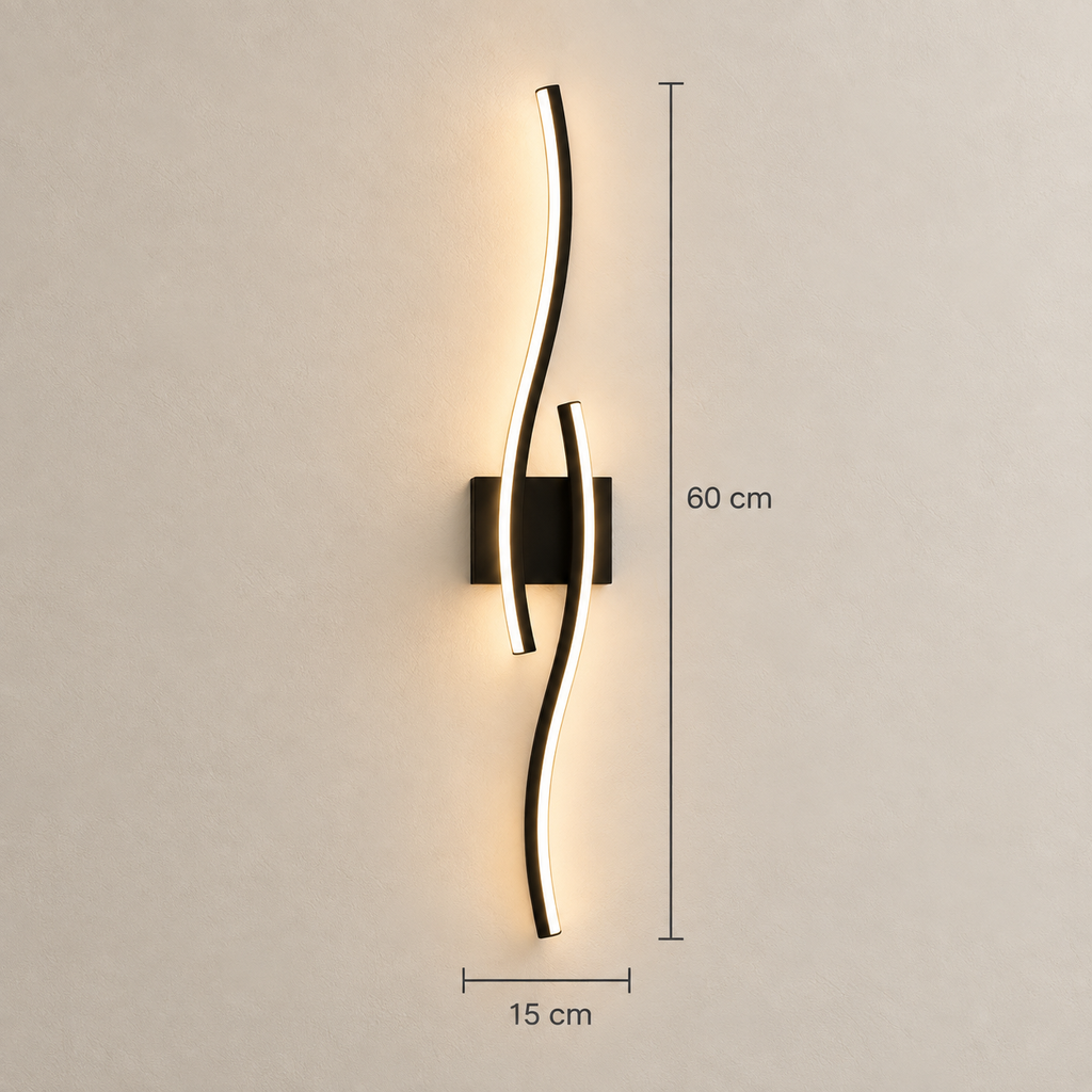 Onda wave wall light dimensions: 60 cm long, 15 cm wide
