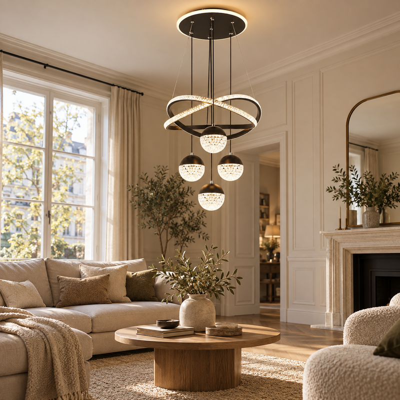 Crystal Globe Chandelier, Black Double Ring – Orbita