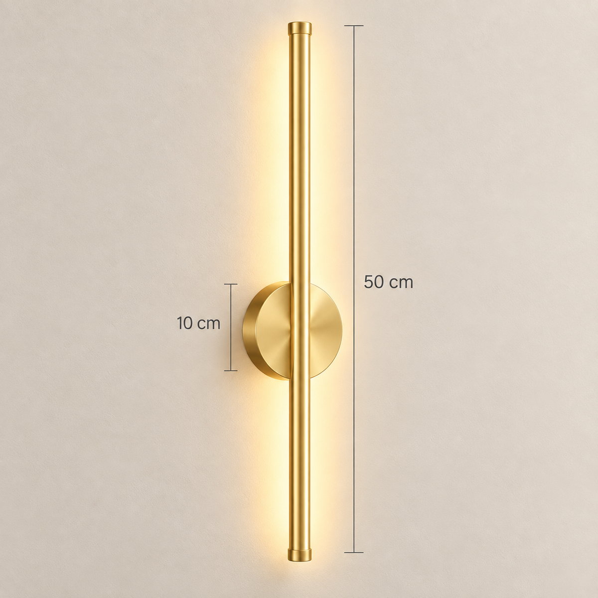 Orla wall light dimensions: 50 cm bar, 10 cm wall disc