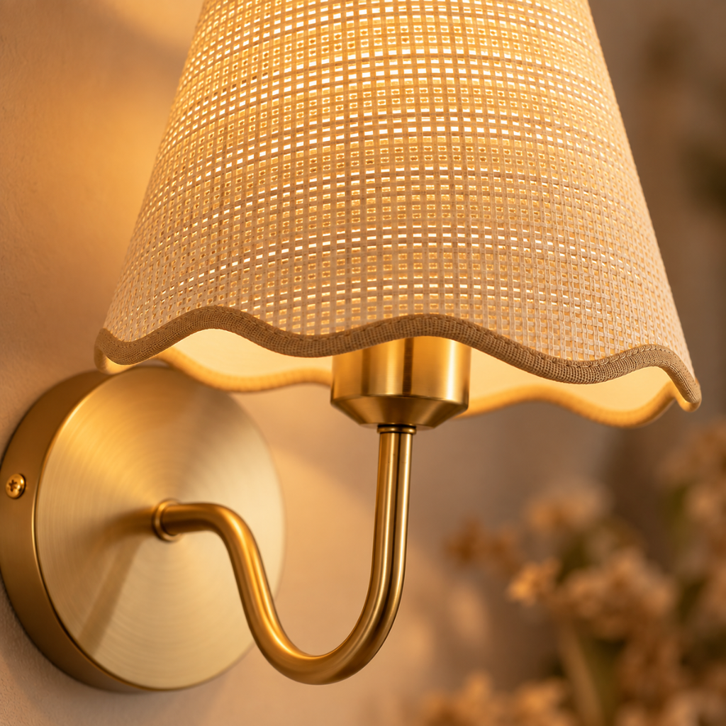Close-up of the Paloma woven shade and scalloped trim