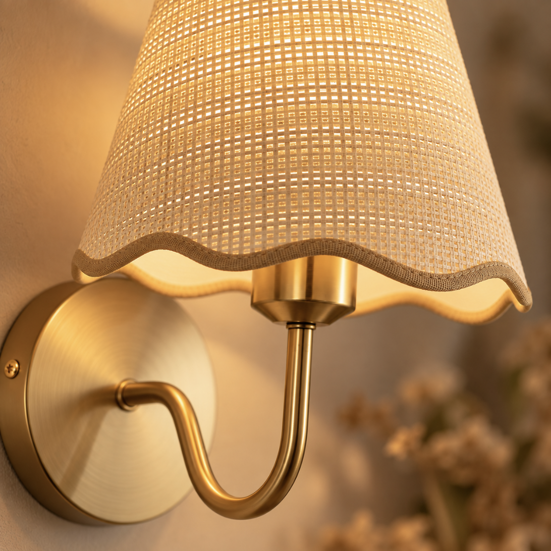 Close-up of the Paloma woven shade and scalloped trim