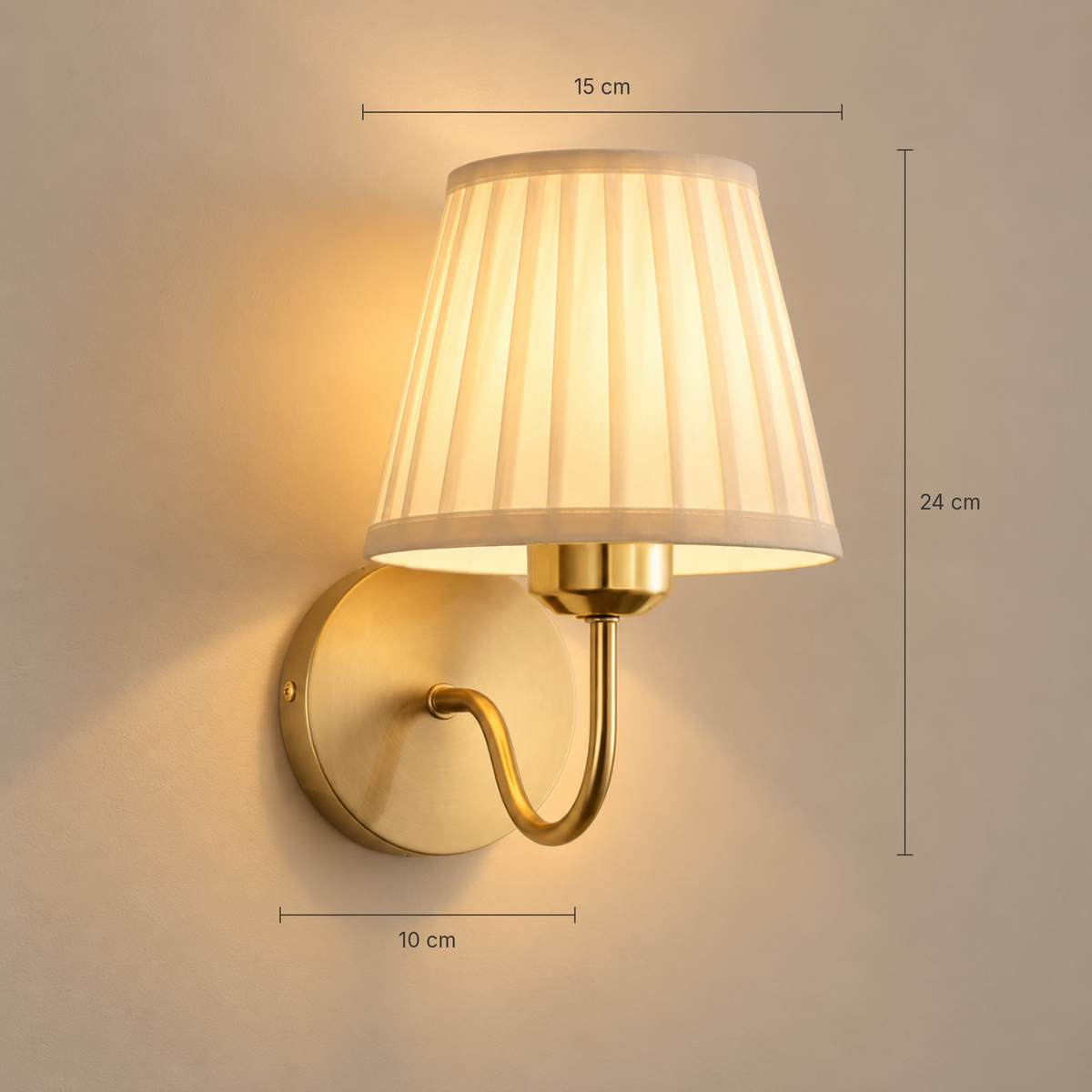 Rosalie wall light dimensions: approx. 24 cm tall, 15 cm shade, 10 cm backplate