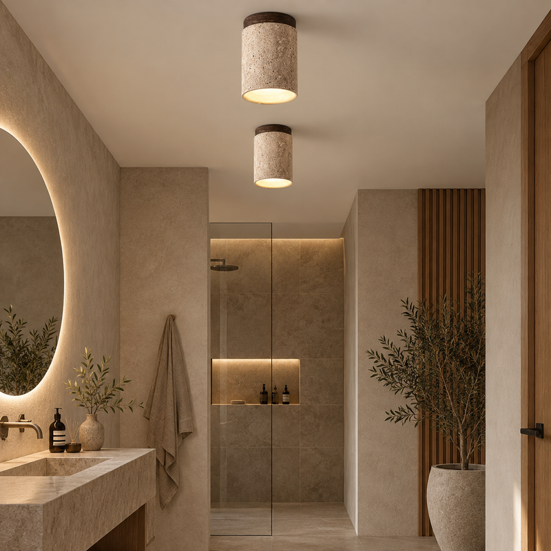 Travertine Ceiling Light with Walnut Cap – Siena
