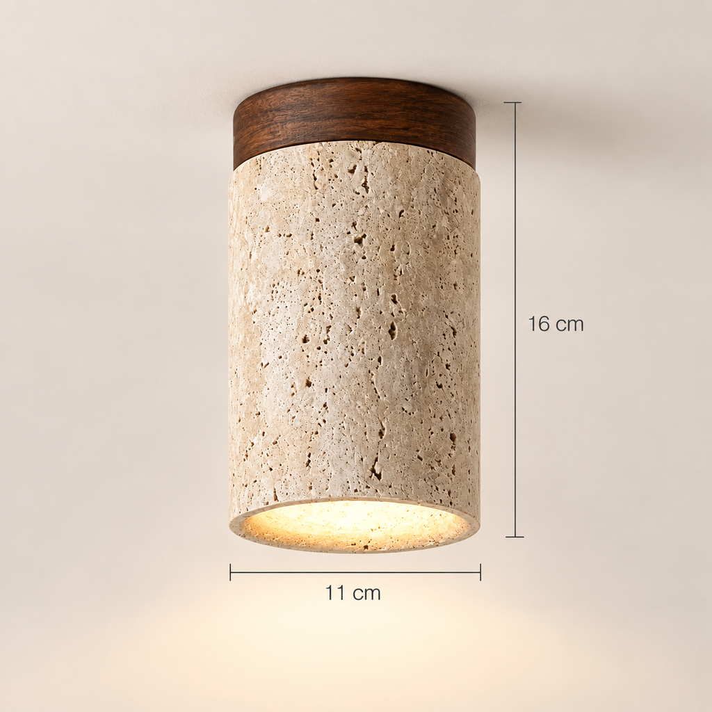 Siena travertine ceiling light dimensions: 11 cm diameter, 16 cm high