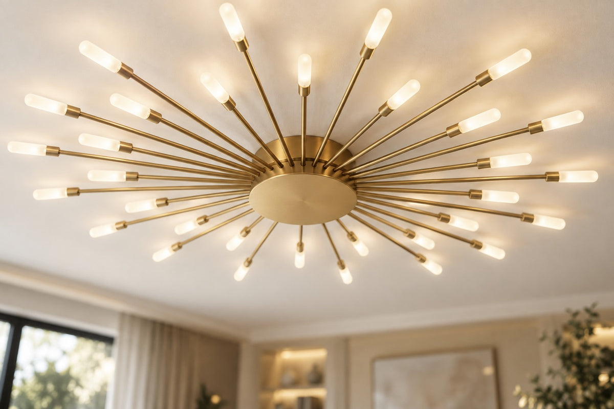 Close-up of the Solvera matte gold rays and glowing LED tips