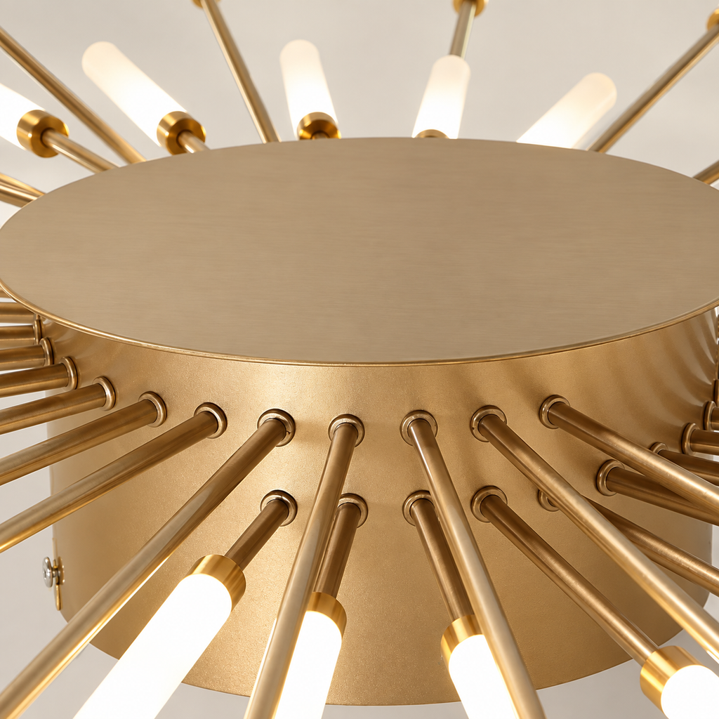 Detail of the Solvera gold rays with LED tips