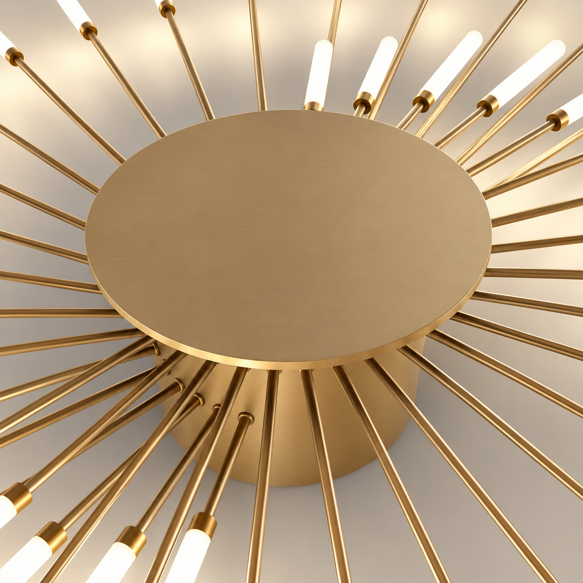 Close-up of the Solvera matte gold disc and LED rays