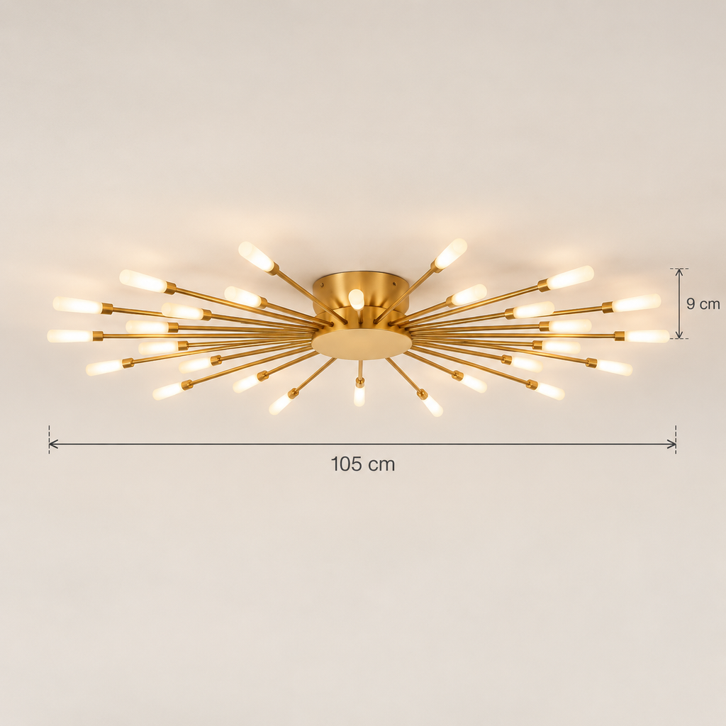 Solvera sputnik ceiling light dimensions: 105 cm wide, 9 cm deep