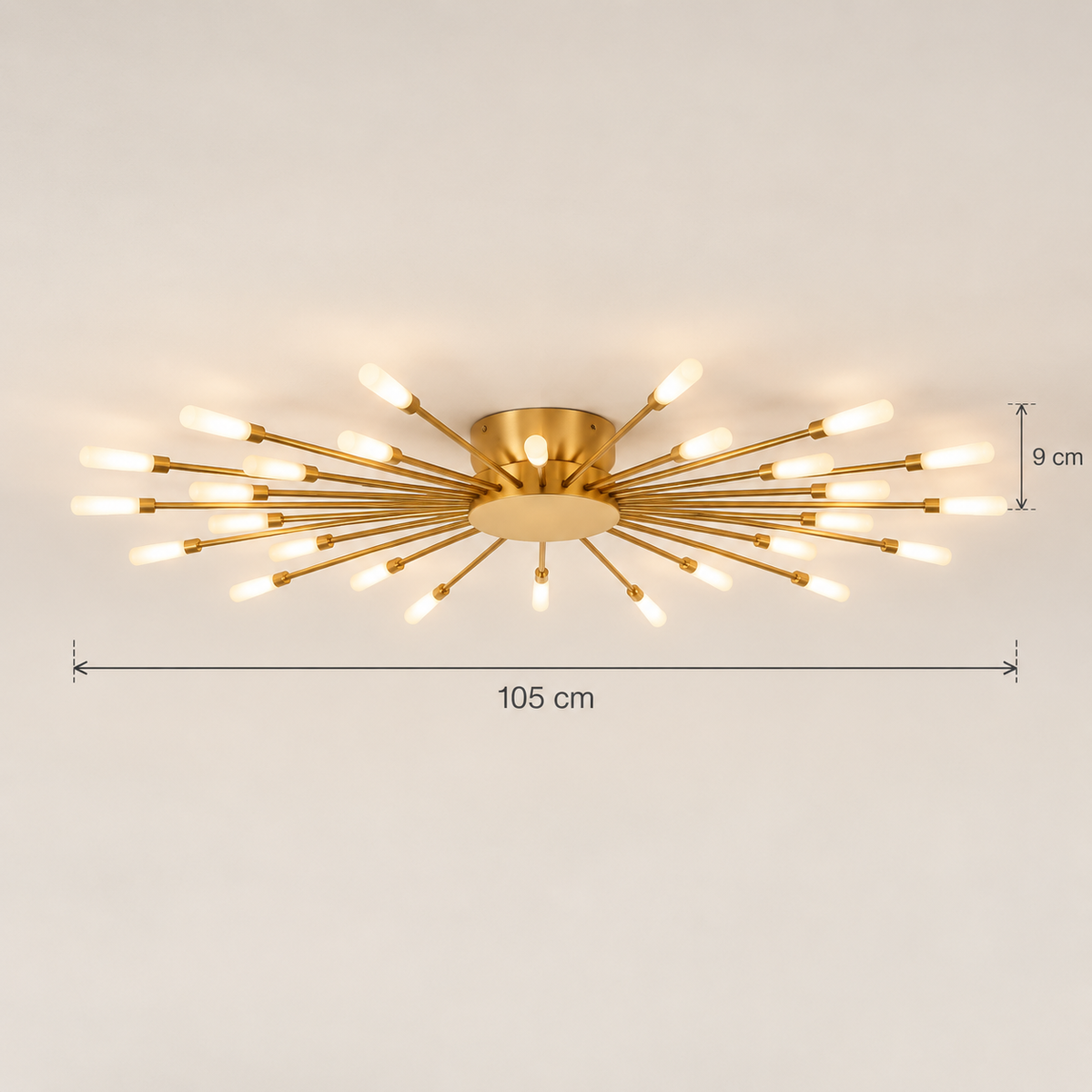 Solvera sputnik ceiling light dimensions: 105 cm wide, 9 cm deep