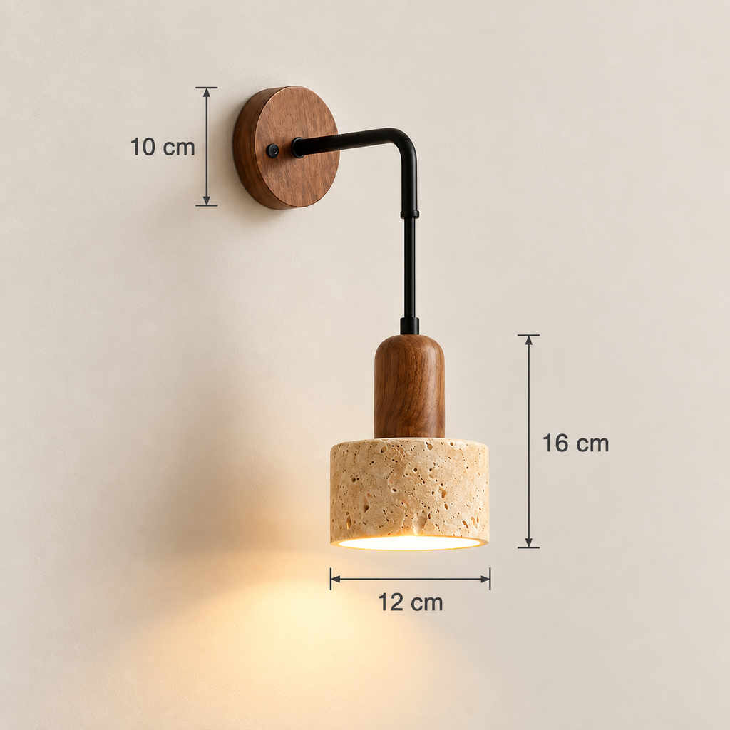 Sora stone shade wall light dimensions: 10 cm backplate, 12 cm shade, 16 cm high