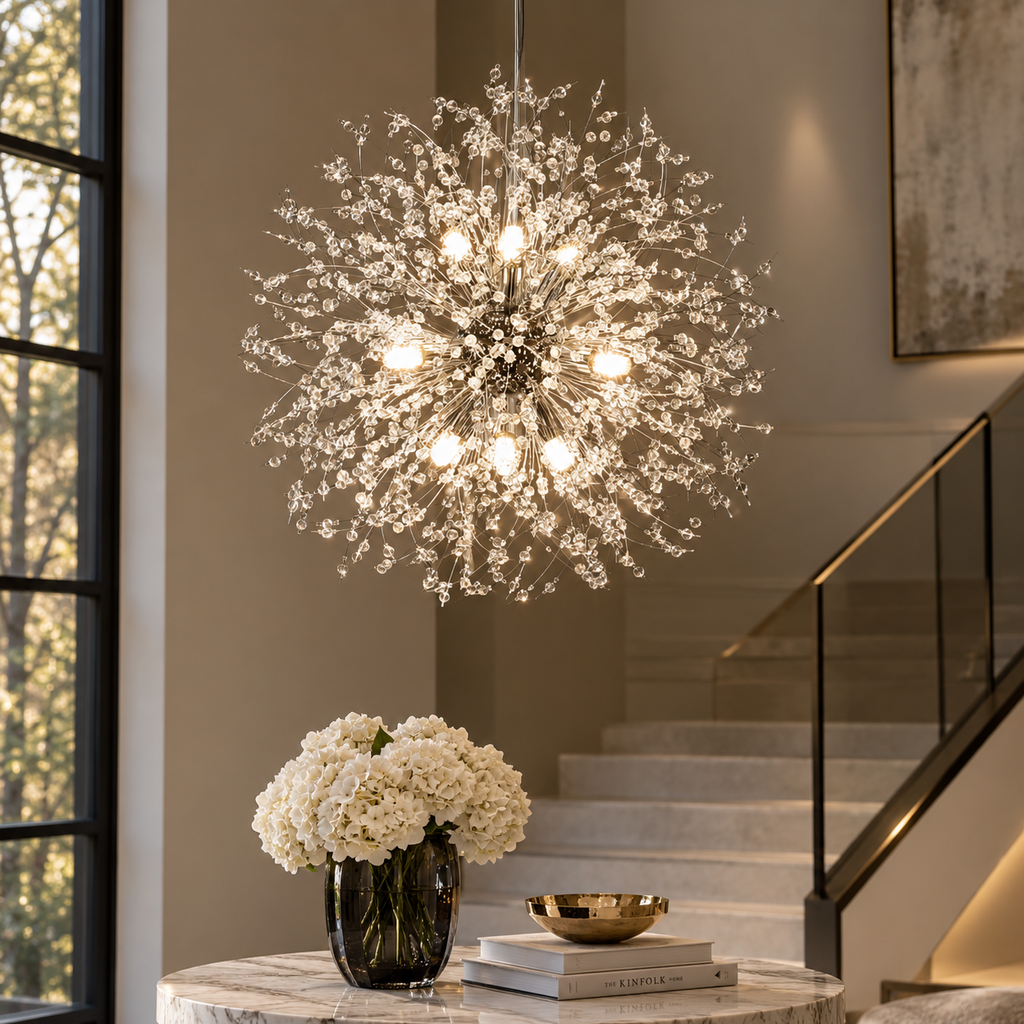 Stellia crystal dandelion chandelier in a stairwell