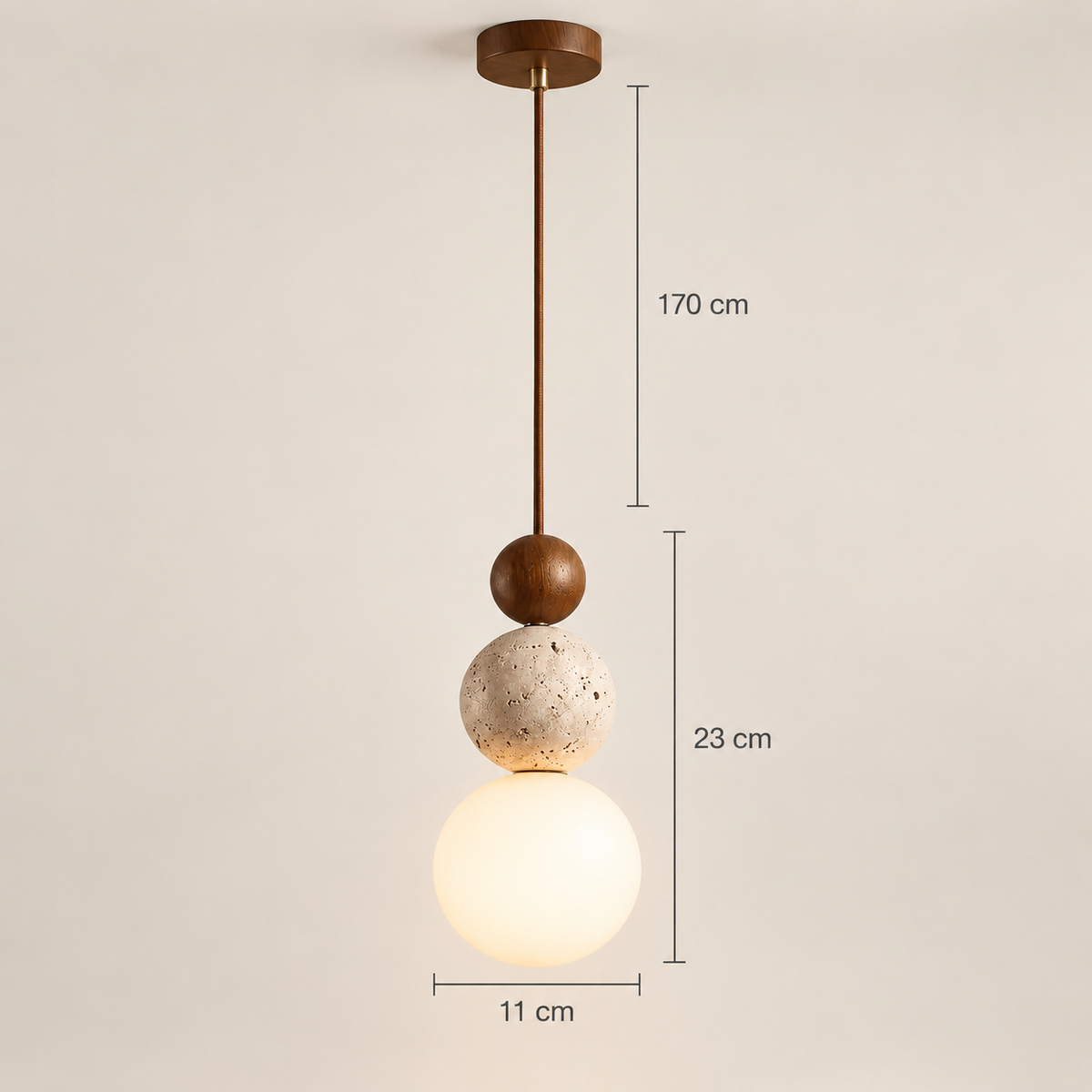 Terra pendant light dimensions: 11 cm diameter, 23 cm high, cable up to 170 cm