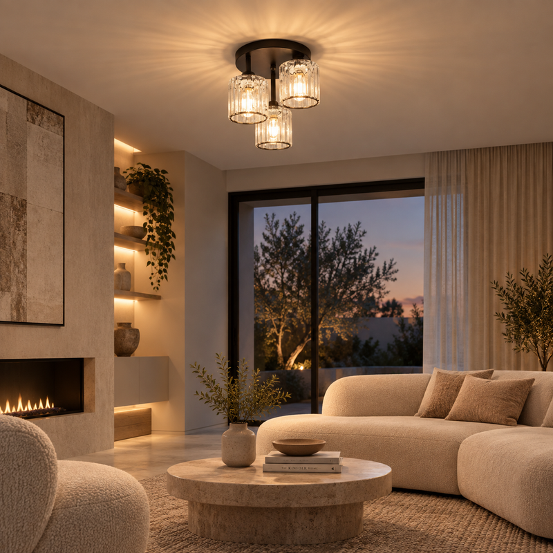 Crystal Ceiling Light, 3-Light Black Cluster – Valtera