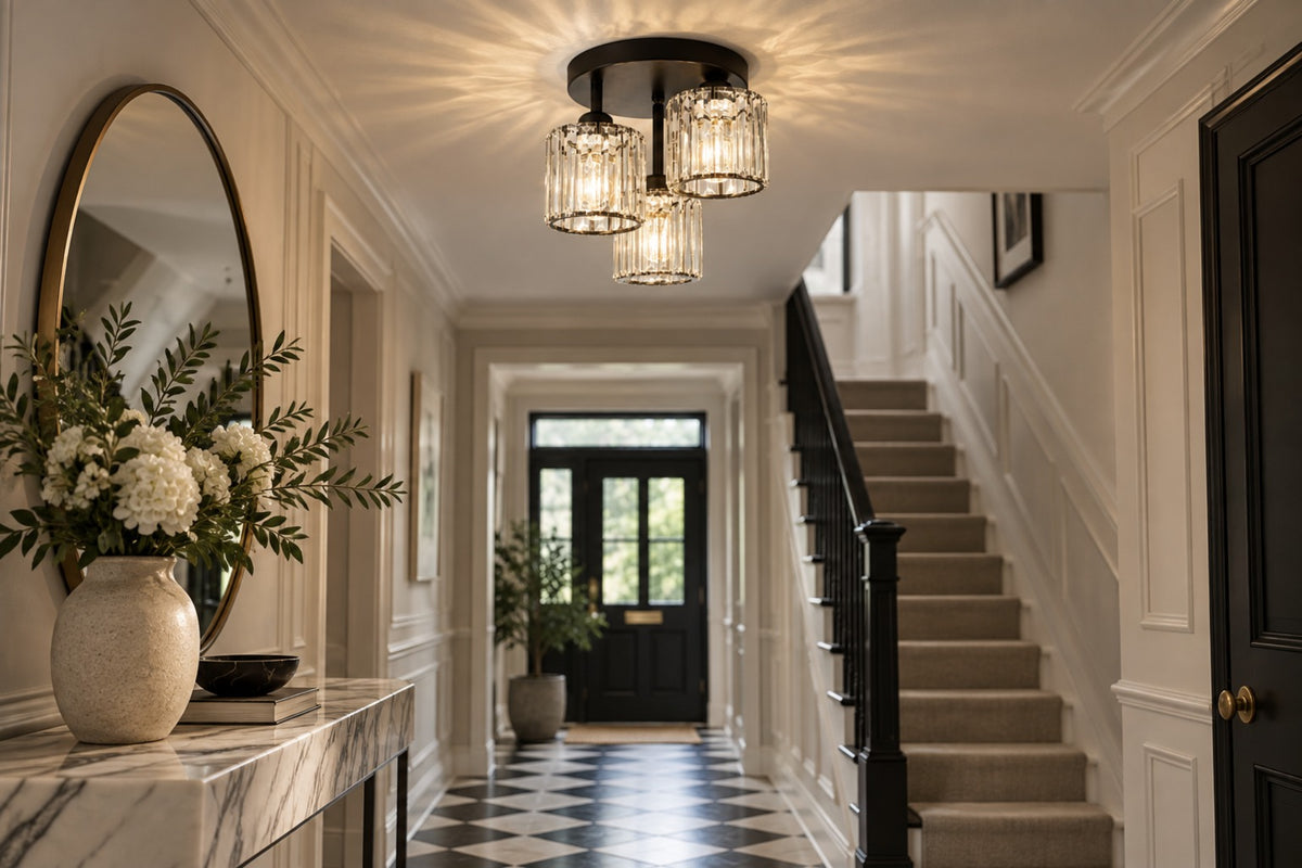Valtera 3-light crystal ceiling light in an elegant entrance hall